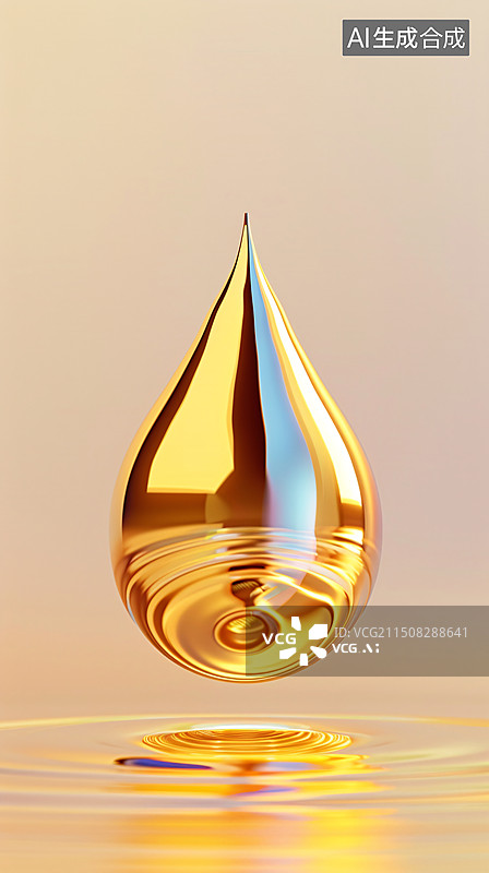 【AI数字艺术】金色水滴飞溅特写精华油滴分子微距特写图片素材