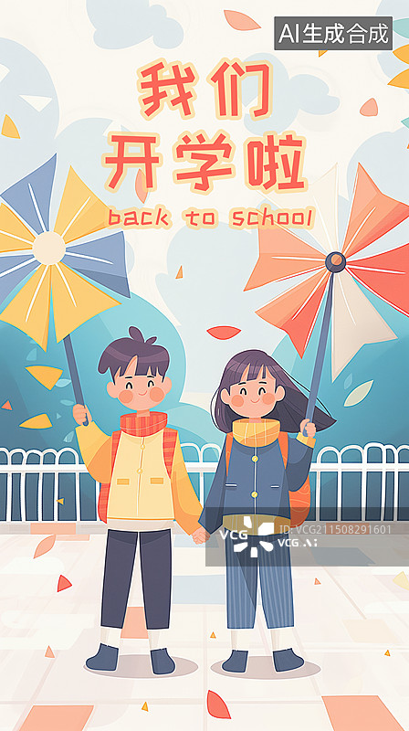 【AI数字艺术】学生开学海报肌理插画模板图片素材