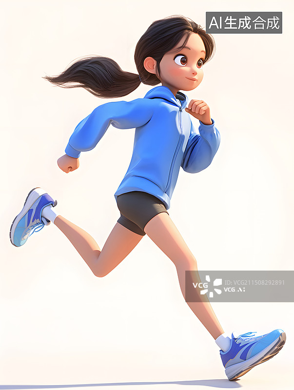 【AI数字艺术】跑步的女孩3D人物插画图片素材