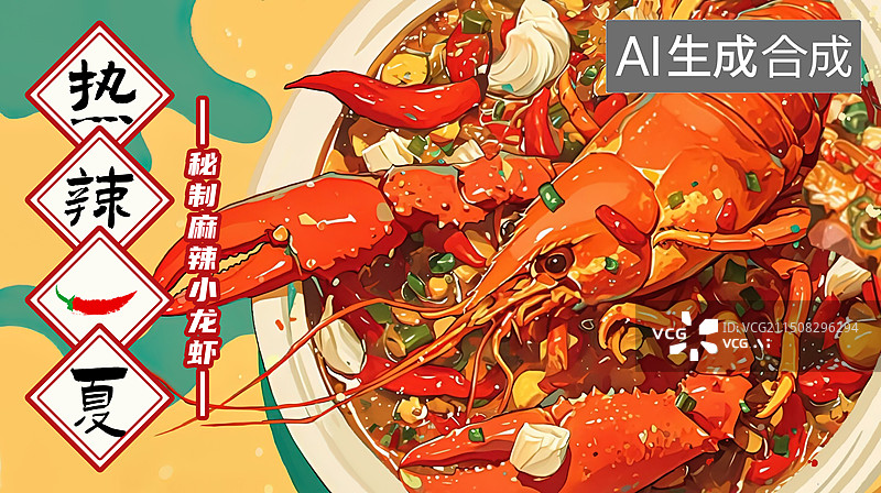 【AI数字艺术】国潮风麻辣小龙虾插画海报图片素材