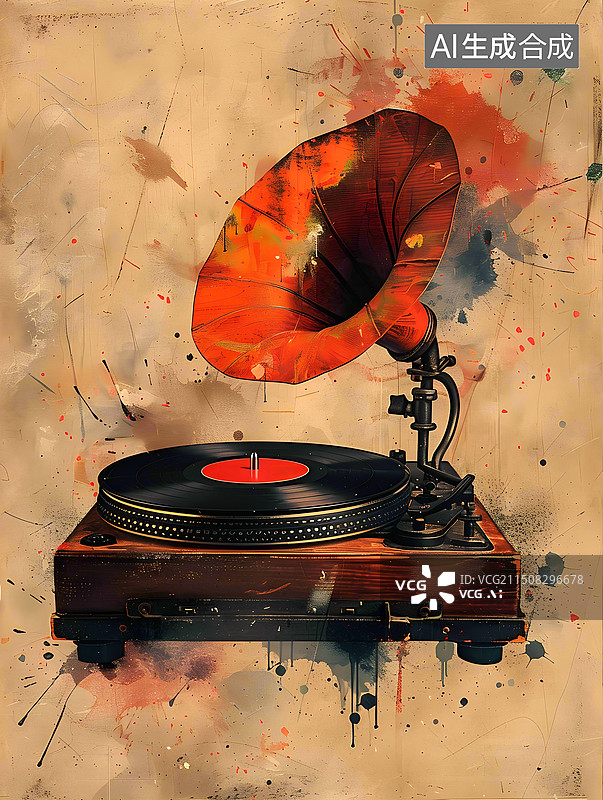 【AI数字艺术】不同风格复古老式唱片机留声机黑胶唱片扩音器图片素材