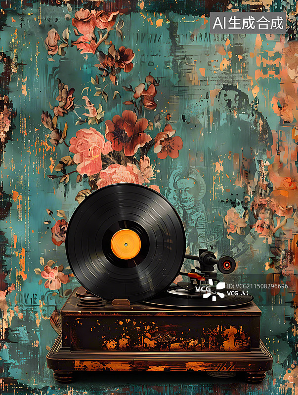 【AI数字艺术】不同风格复古老式唱片机留声机黑胶唱片扩音器图片素材