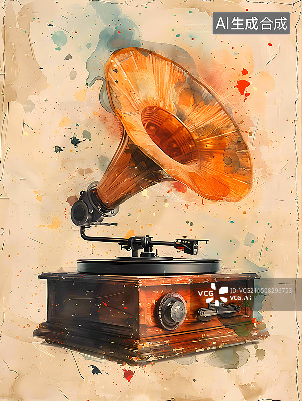 【AI数字艺术】不同风格复古老式唱片机留声机黑胶唱片扩音器图片素材