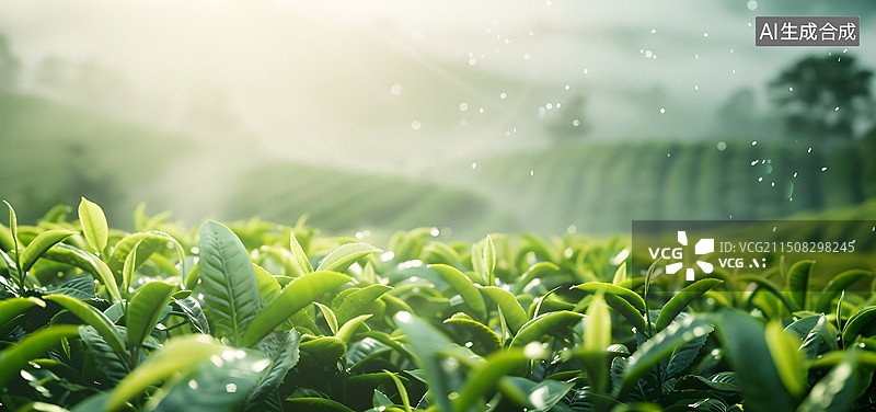 【AI数字艺术】清晨的茶园图片素材
