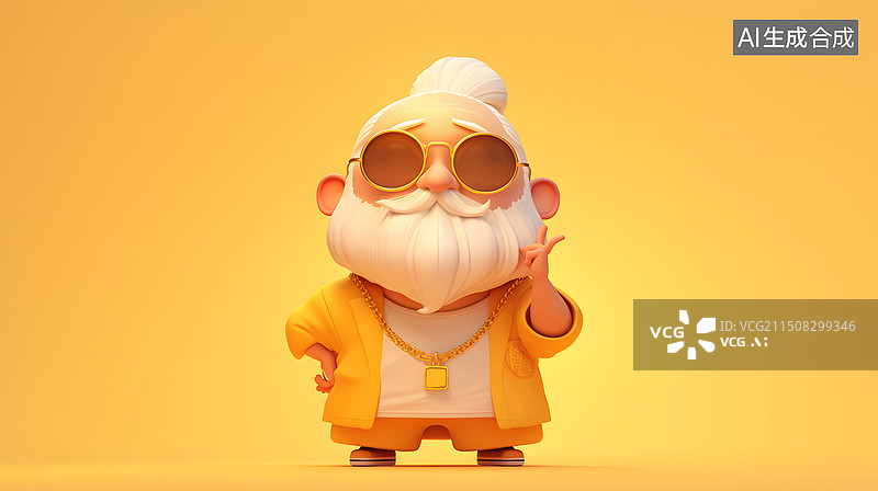 【AI数字艺术】时尚嘻哈金链酷老人图片素材
