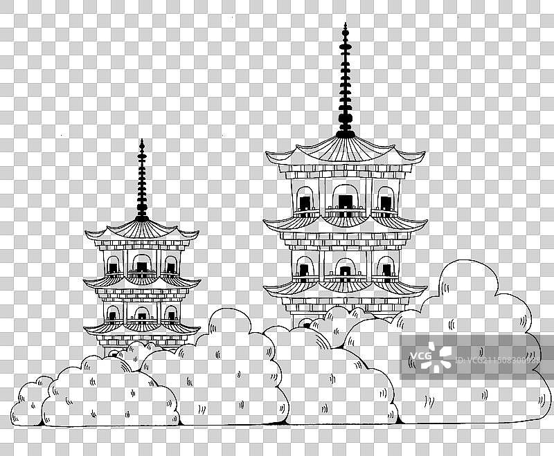黑白插画泉州东西塔图片素材
