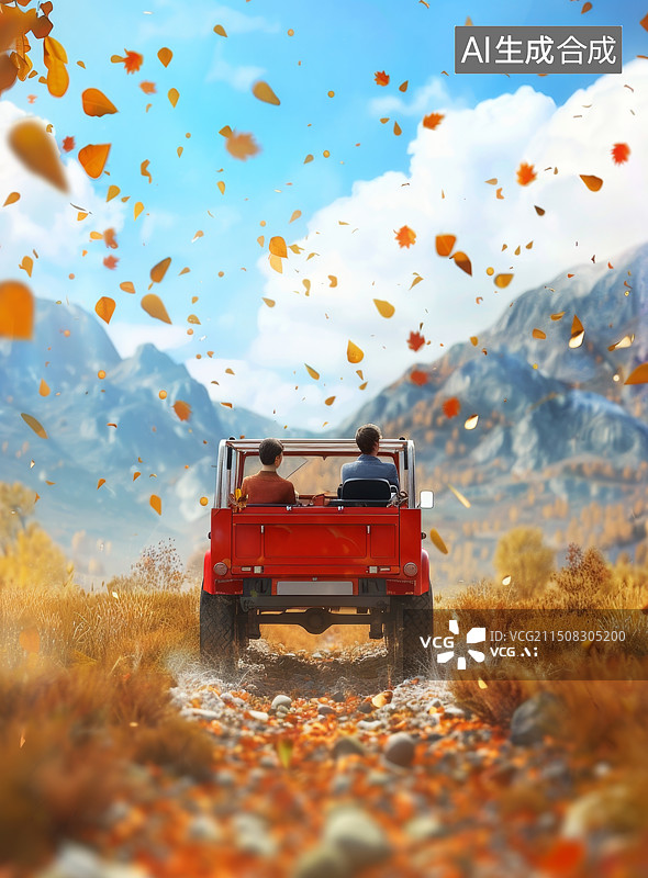 【AI数字艺术】秋天旅行在路上海报图片素材