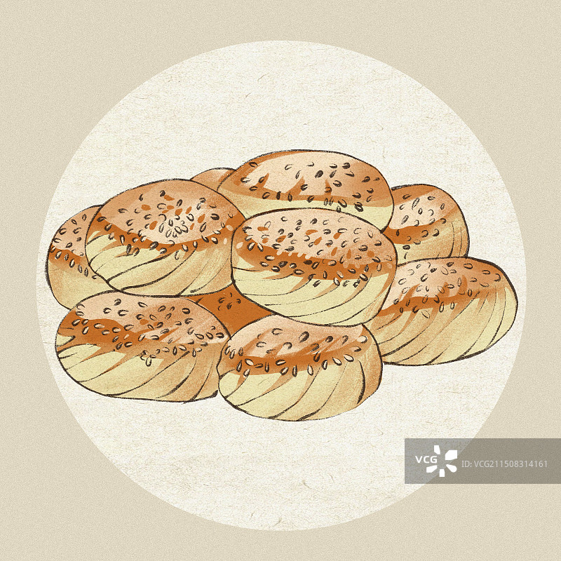 河南芝麻烧饼，登封烧饼-河南省美食小吃土特产河南文旅手绘插画图片素材