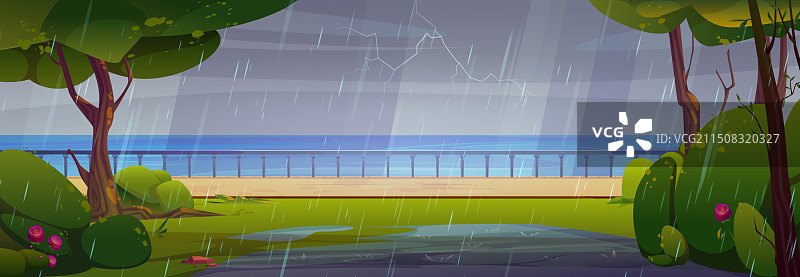 海滨公园的暴风雨和降雨景观图片素材