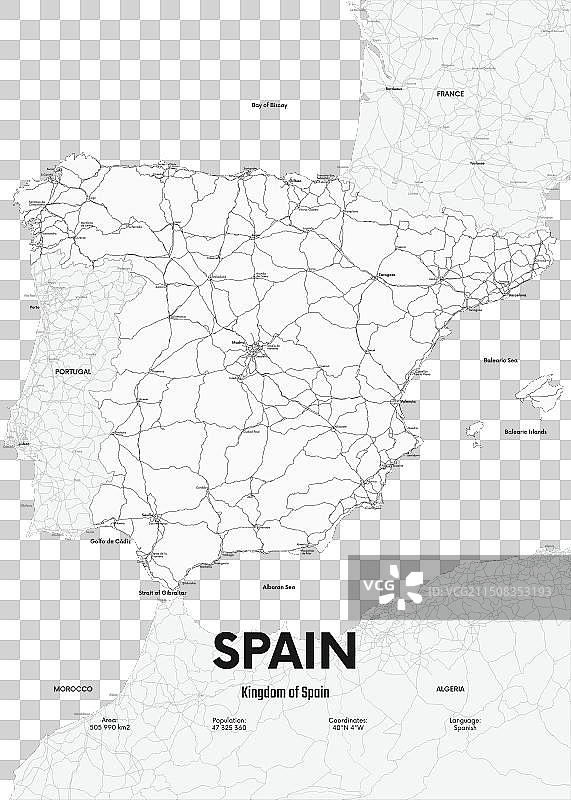 带有主要城市的高清西班牙地图图片素材