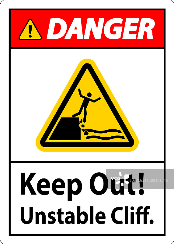 危险标志：请勿靠近，悬崖不稳定图片素材