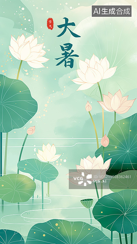 【AI数字艺术】中国二十四节气大暑肌理插画图片素材