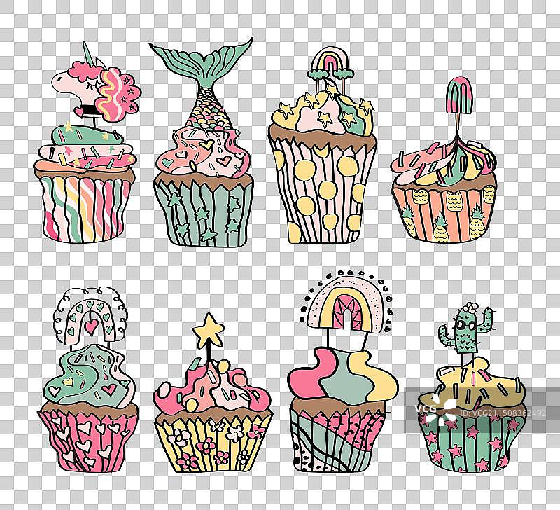 生日快乐纸杯蛋糕与蛋糕装饰图片素材