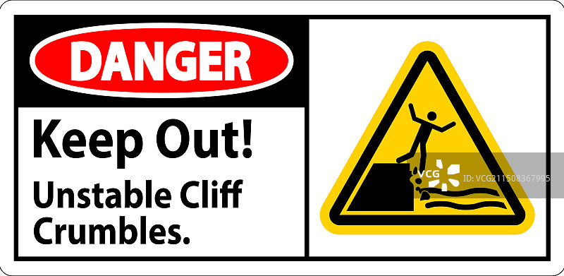 危险标志：不稳定悬崖，请勿靠近图片素材
