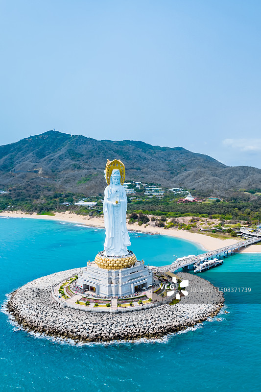 中国海南三亚南山文化旅游区海上观音航拍图片素材