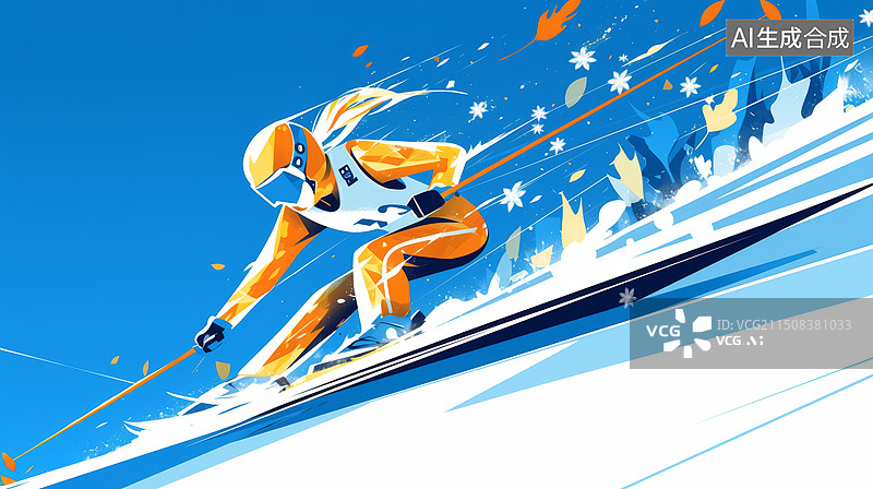 【AI数字艺术】一个人穿戴着滑雪装备在滑雪冬季户外运动插画图片素材