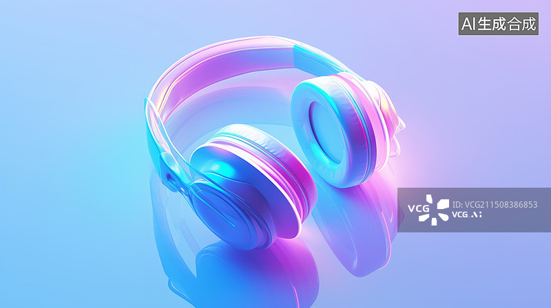 【AI数字艺术】3D梦幻色系耳机插图图片素材