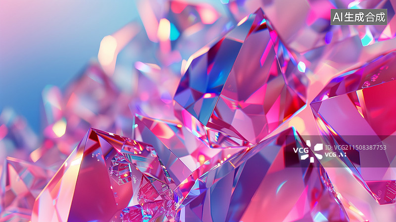 【AI数字艺术】3D粉色紫色镭射水晶宝石图片素材