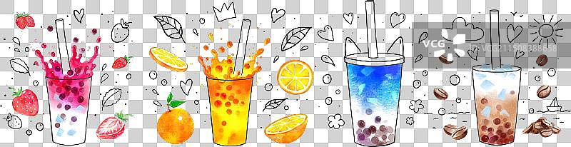水彩风味奶茶图片素材