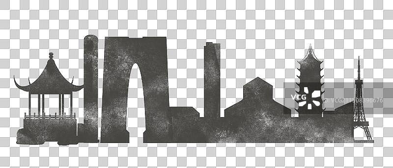 中国风苏州水墨城市黑白山水文化诗意水墨画剪影图片素材