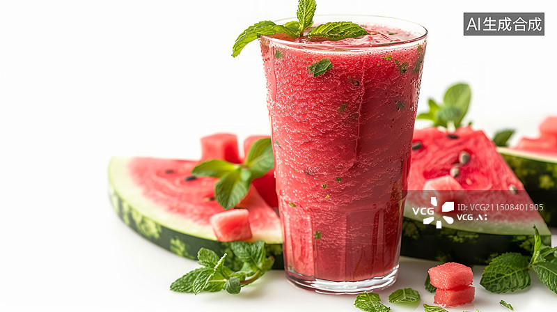 【AI数字艺术】白色背景上的夏季西瓜冰饮图片素材