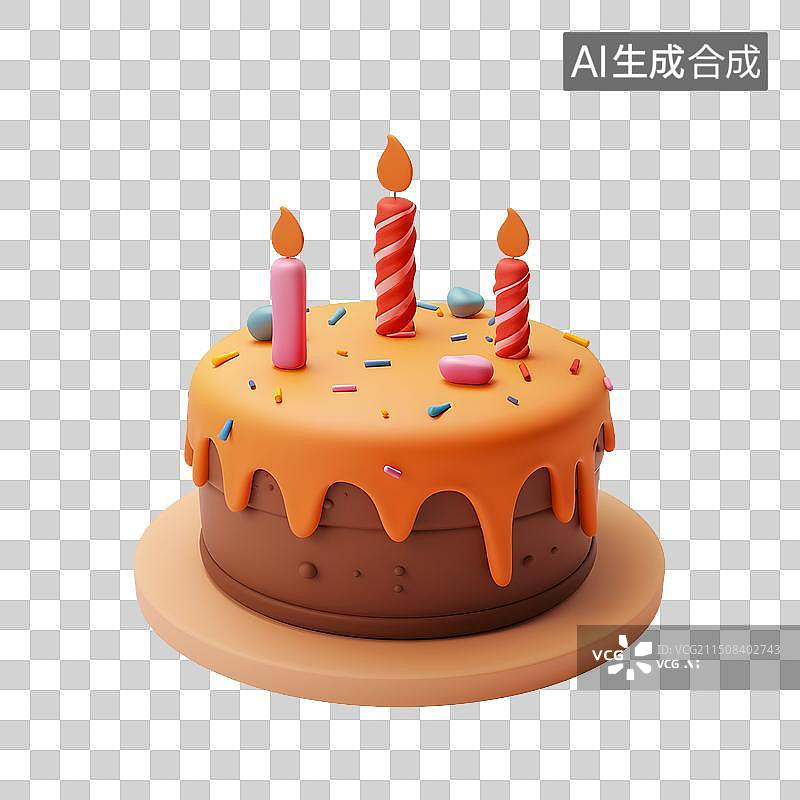【AI数字艺术】3D卡通生日蛋糕插画元素图片素材
