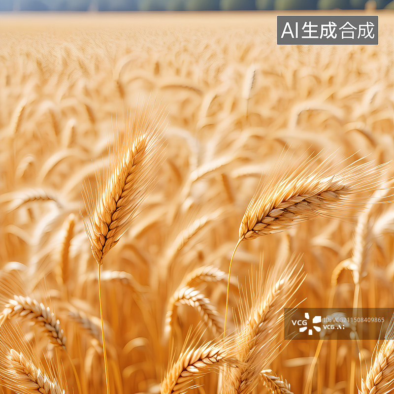 【AI数字艺术】风吹麦浪，金黄麦穗，收获季节。图片素材