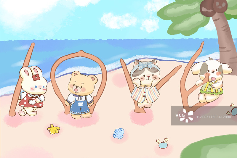 海边卡通动物图片素材