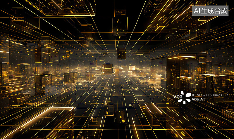 【AI数字艺术】发光,几何,空间,金色,背景图片素材