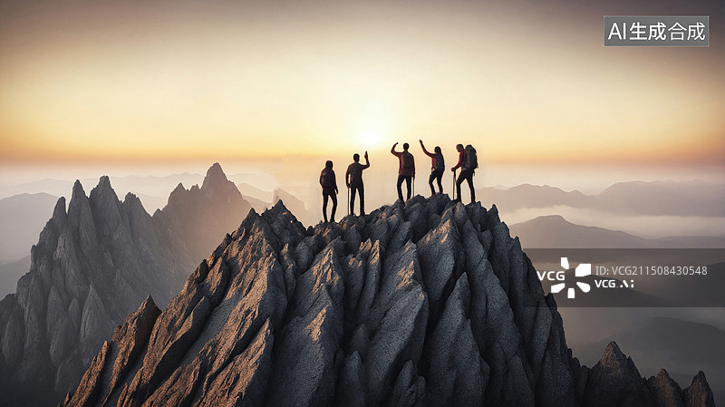 【AI数字艺术】壮丽巅峰：登山者庆祝成功图片素材