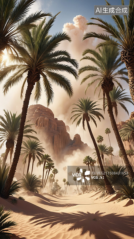 【AI数字艺术】唯美梦幻沙漠绿洲图片素材
