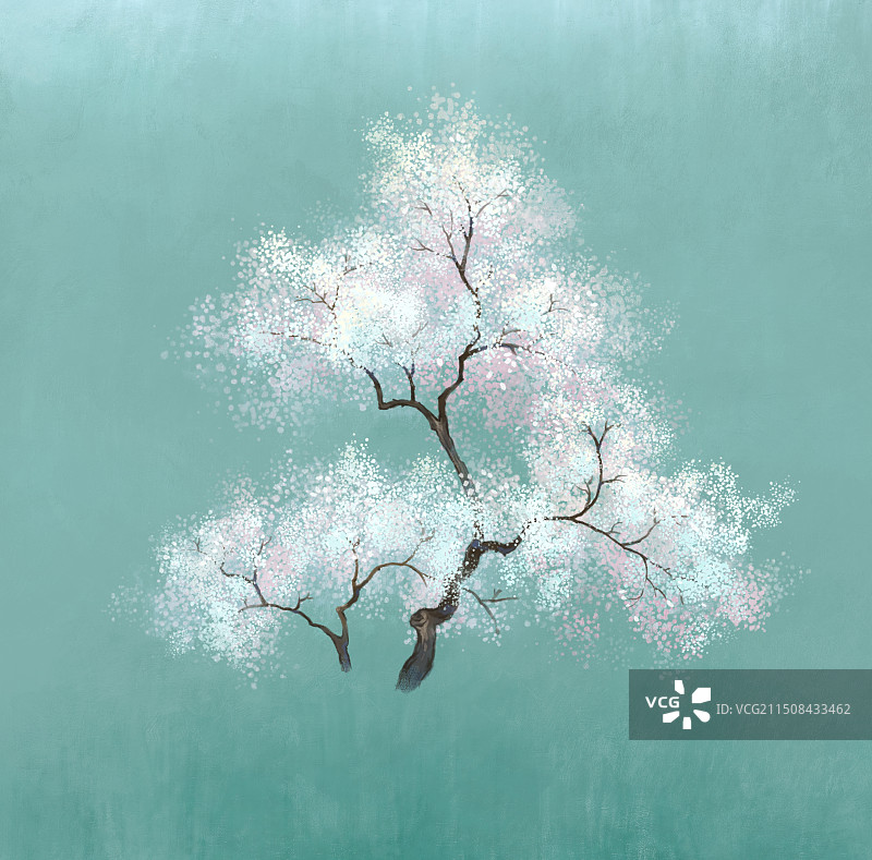 远景桃树插画图片素材