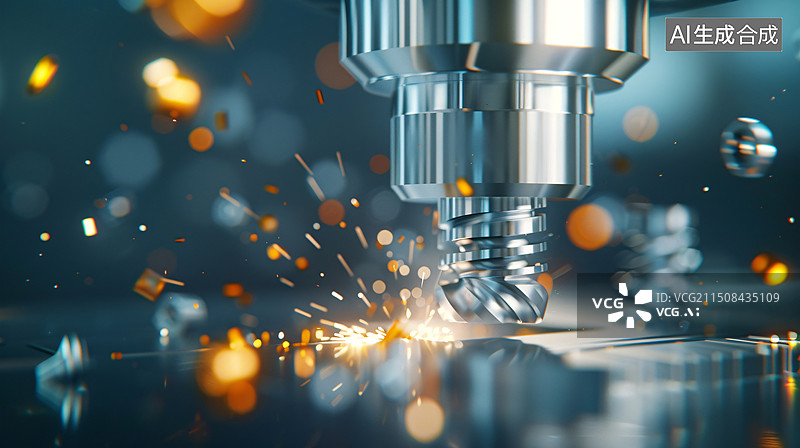 【AI数字艺术】CNC激光切割金属特写制作工业技术背景图片素材