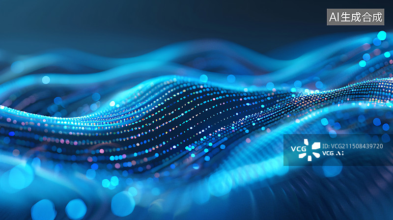 【AI数字艺术】蓝色科技抽象光子粒子光线汇聚前进科技背景图片素材
