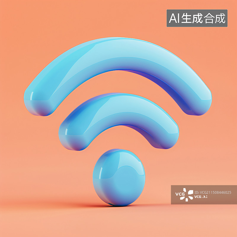 【AI数字艺术】蓝色设计概念无线图标符号3D渲染插图图片素材