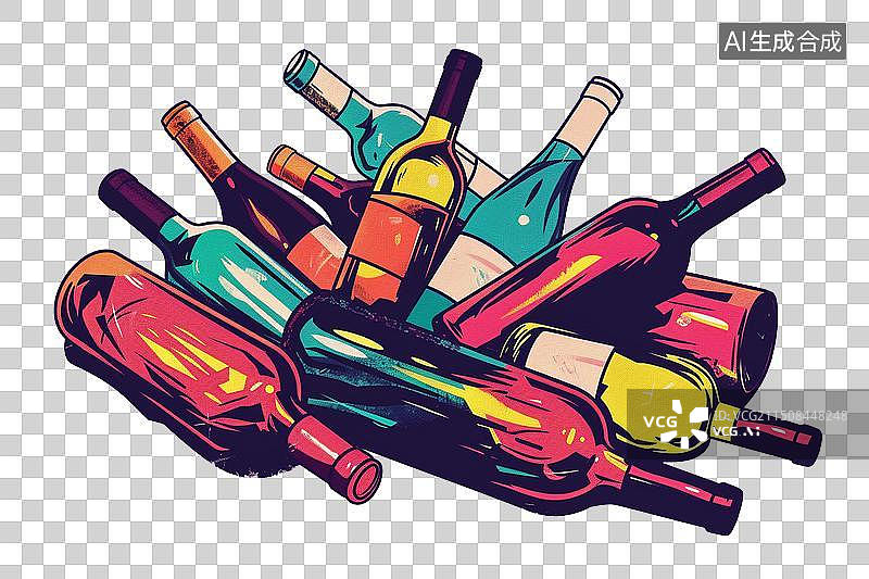 【AI数字艺术】一堆红酒瓶子图片素材