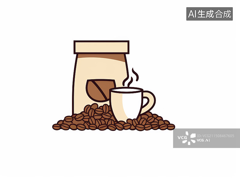 【AI数字艺术】咖啡豆与热咖啡图片素材