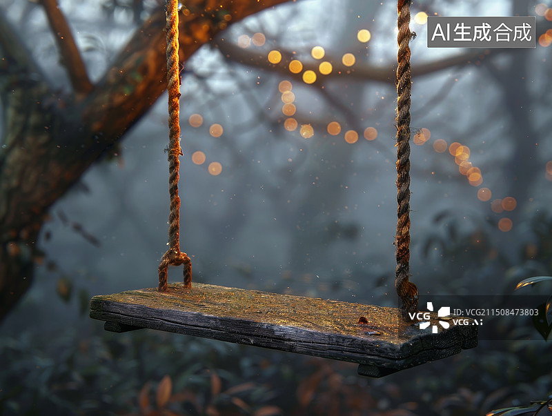 【AI数字艺术】树林中的秋千侧视摄影图图片素材