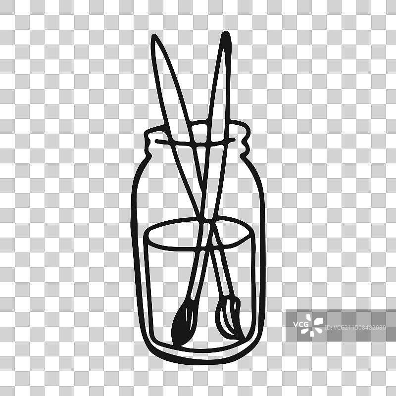 装在水罐里的流苏画笔图片素材