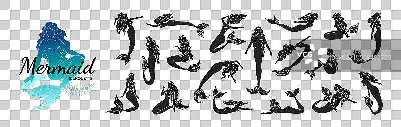 美人鱼剪影小海女纹身图案图片素材