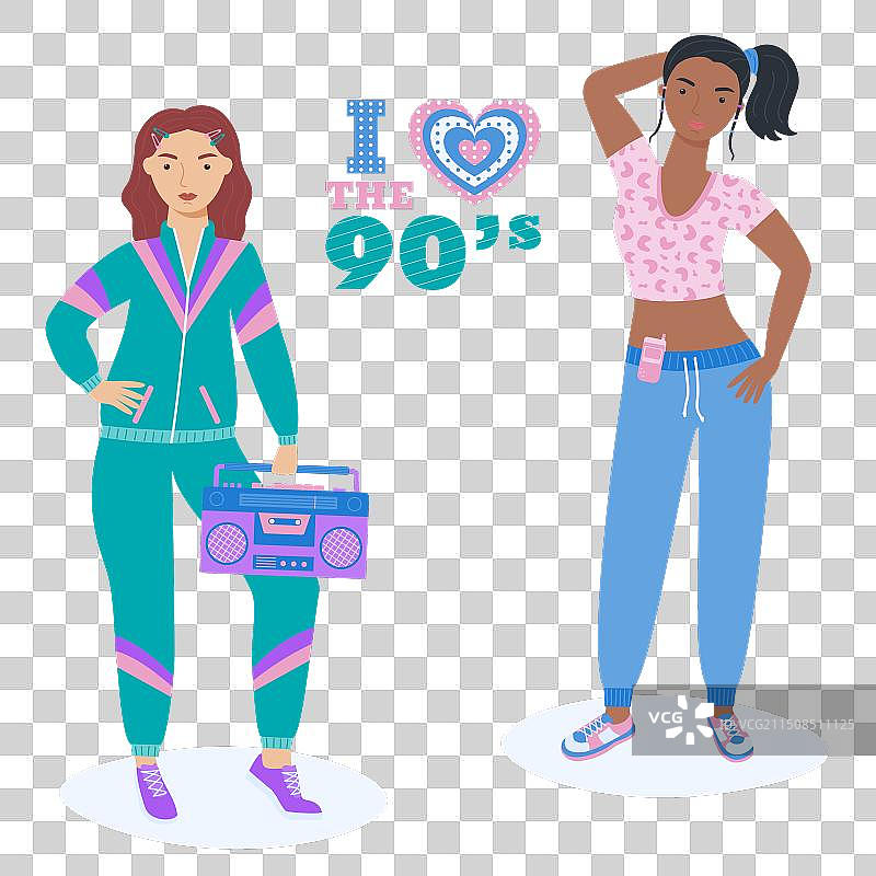 一套90年代Y2K复古风格的女孩角色图片素材