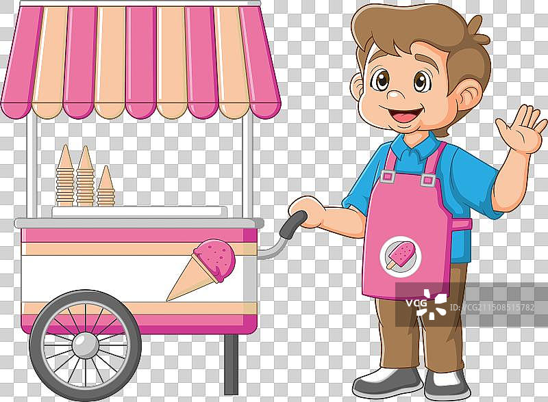 年轻男人从手推车里卖冰淇淋图片素材