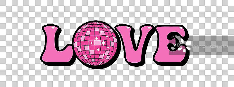迪斯科粉色文字爱心贴纸图片素材