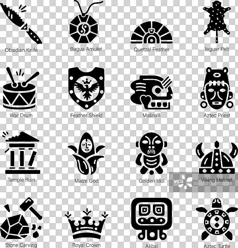 阿兹特克文化实体图标合集图片素材