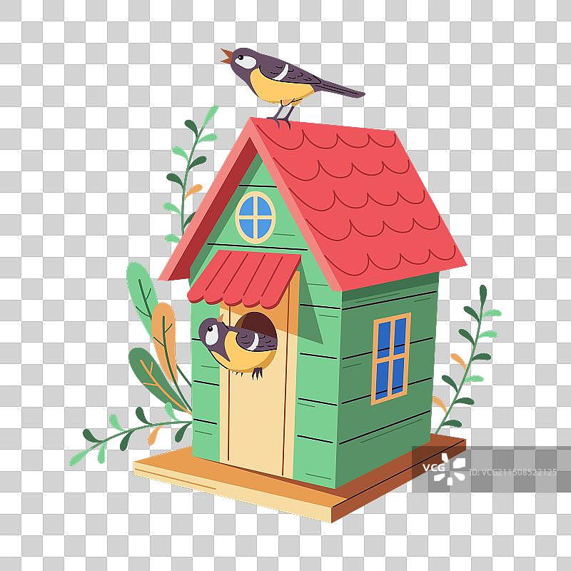 带有两层楼和小露台的鸟舍2D图片素材