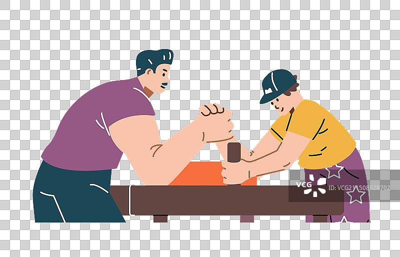 扁平风格的父亲和儿子掰手腕图片素材