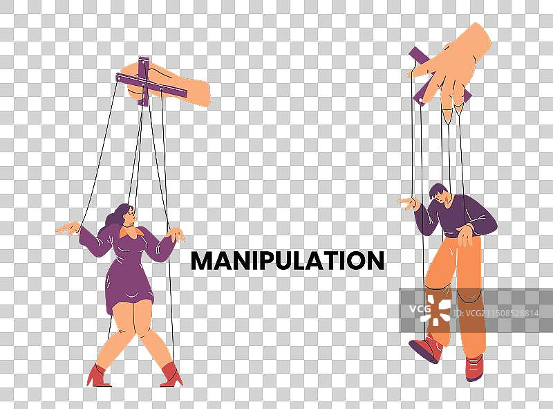 被手控制的听话的木偶女人和男人图片素材