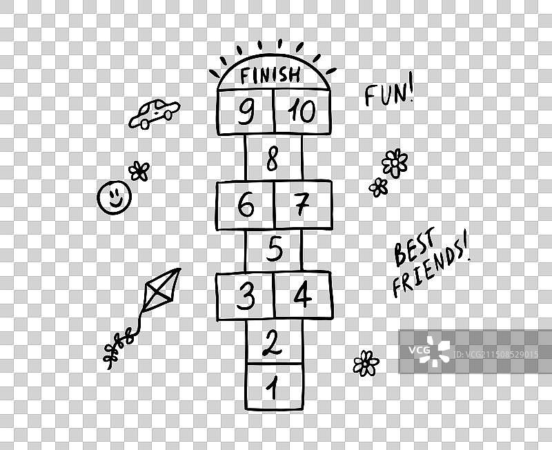跳房子儿童游戏涂鸦轮廓游戏图标图片素材