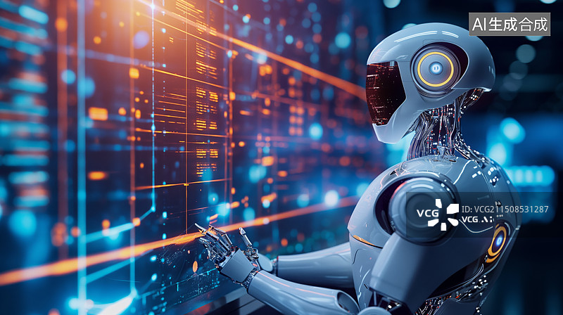 【AI数字艺术】正在工作的未来科技感的机器人图片素材