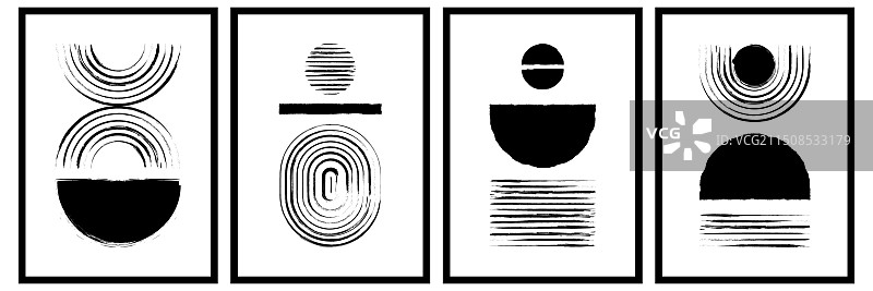 手绘禅意拱门海报套装线条几何弧图片素材